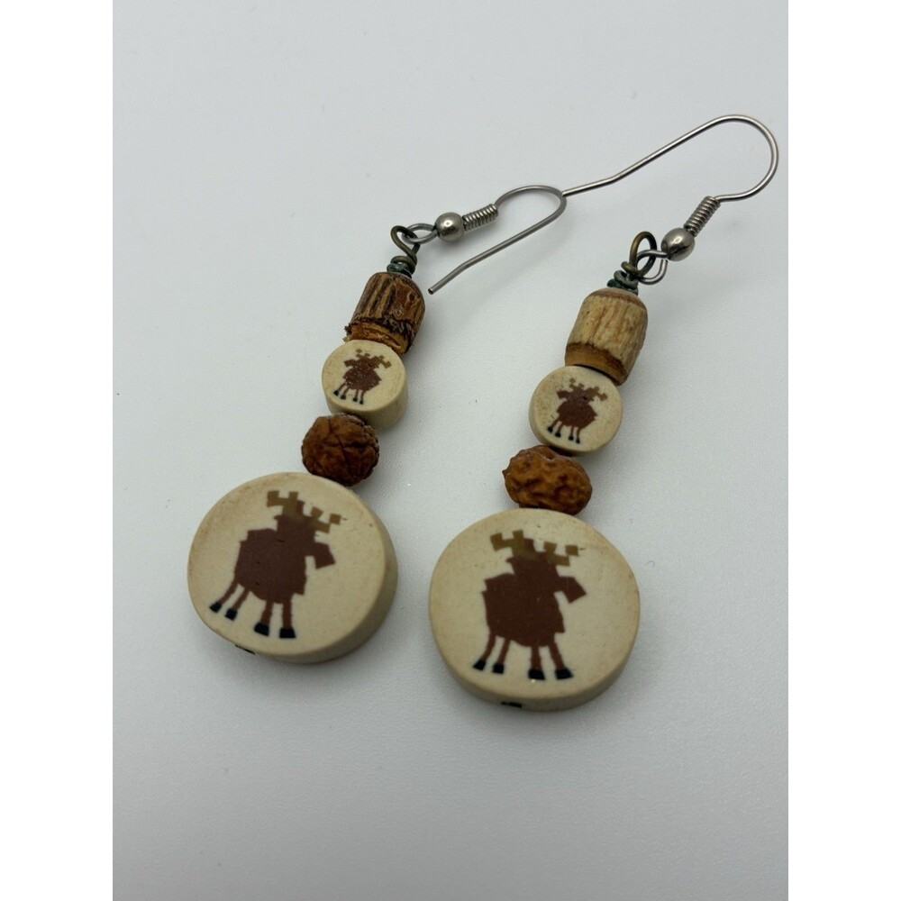 Moose & Acorn Dangle Earrings Cork Material Hook Woods Animal 2.25” - Picture 3 of 5